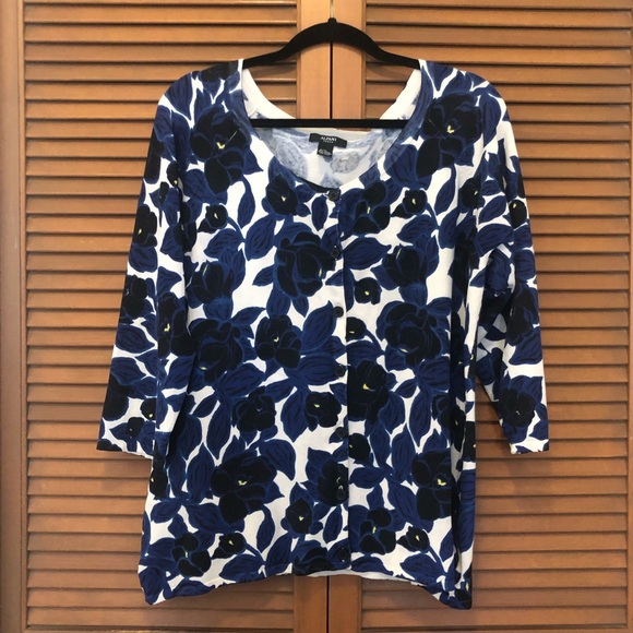 Alfani floral cardigan sweater 1X plus size Black white blue - Picture 9 of 9